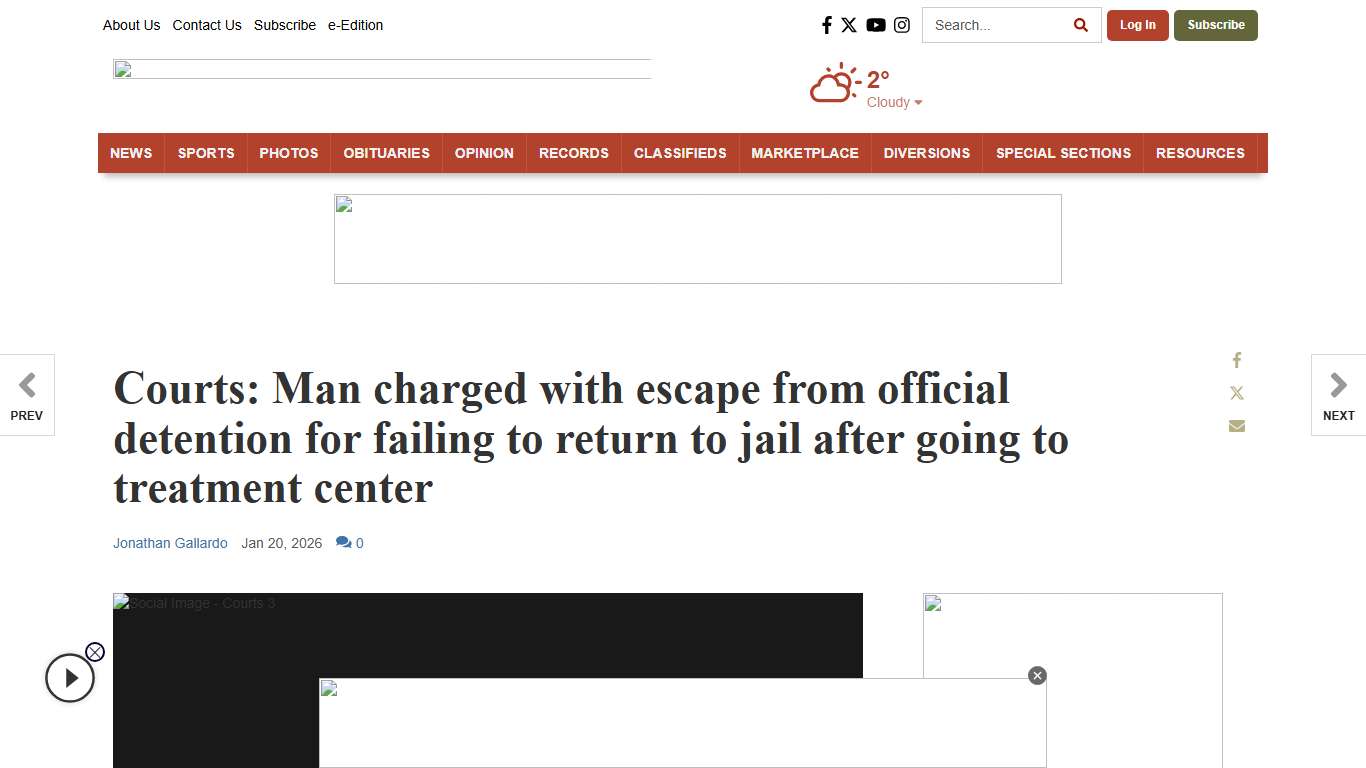 Courts: Man charged with escape from official detention for failing to return to jail after going to treatment center Courts gillettenewsrecord.com